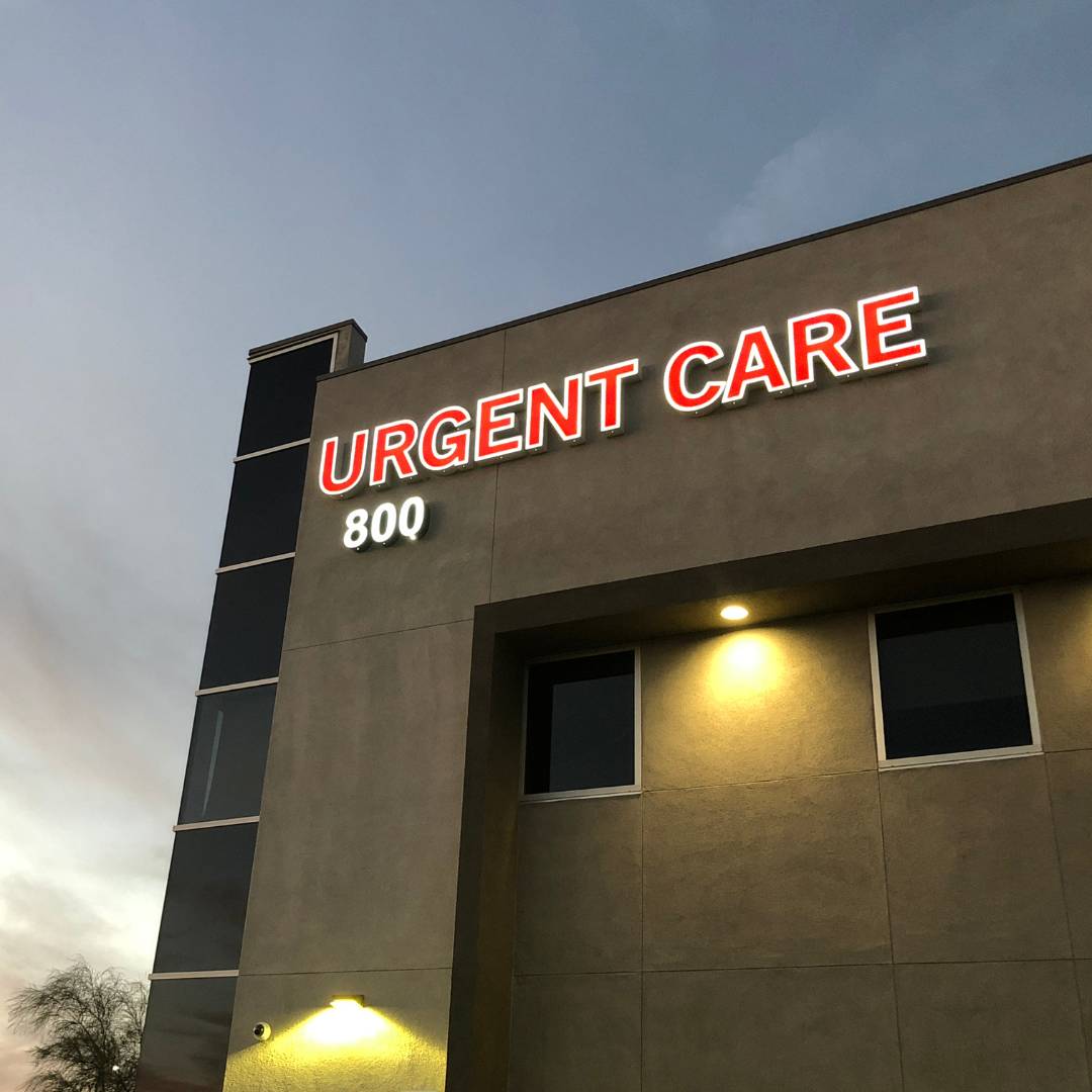 Building with URGENT CARE 800 sign